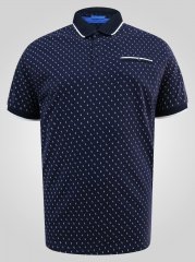 D555 Reid AOP Polo With Jacquard Collar, Pocket And Cuffs Granatowy