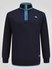 D555 Conway 2 1/4 Zip Neck Fleece Sweatshirt With Bear Logo Granatowy