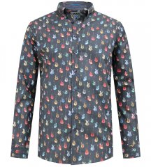 D555 Wakefield Long Sleeve AOP Guitar Printed Shirt Grey