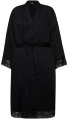 Ulla Popken 834837 Szlafrok kimono z koronką Czarna