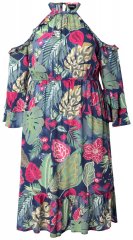 Ulla Popken 842471 Wzorzysta sukienka midi Granatowa