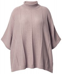 Ulla Popken 844996 Prążkowane ponczo z merynosa z golfem Jasnobrązowa