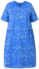Ulla Popken 850204 Wzorzysta sukienka T-shirtowa z falbanami Niebieska