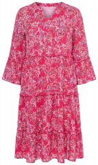 Ulla Popken 852841 Sukienka w kwiaty z falbanami Magenta