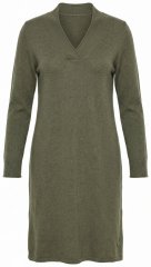 Ulla Popken 853077 Dzianinowa sukienka z długim rękawem i dekoltem w szpic Khaki