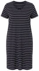 Ulla Popken 856135 Koszula nocna w paski z bawełny organicznej Czarna