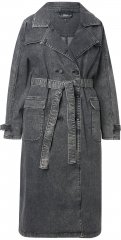 Ulla Popken Denim Acid Wash Trench Coat Grey Denim