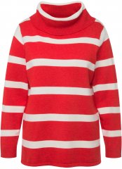 Ulla Popken Stripe Fine Knit Turtleneck Sweater Light Red