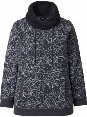 Ulla Popken Teddy Collar Printed Sweatshirt Black