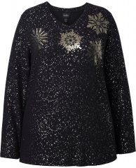 Ulla Popken Metallic Print Extra Soft Christmas Sweatshirt Black