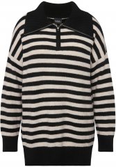 Ulla Popken Striped Troyer Collar Sweater Black