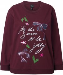 Ulla Popken Sparkling Sequin Bows Christmas Sweatshirt Plum