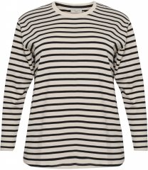 Kaffe Curve Winni Długi rękaw T-shirt Antyczna biel/Czarny pasek