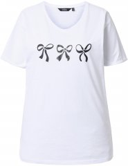 Ulla Popken Bow Short Sleeve Graphic Tee Snow White