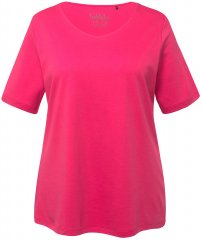 Ulla Popken Double Layer Rounded V-Neck Slim Fit Tee Dark Pink