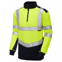Leo Tapeley Ecoviz Dual Colour 1/4 Zip Sweatshirt Hi-Vis Yellow/Navy