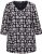 Ulla Popken Snowflake Print 3/4 Sleeve A-Line Tee Black - Koszulki z nadrukiem dla kobiet - 