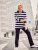Ulla Popken Striped Polo Collar Long Sleeve Sweater Navy - Bluzy & bluzy z kapturem - 