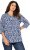 Ulla Popken Floral 3/4 Sleeve V-Neck A-Line Tee Blue - T-shirty - 
