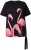 Ulla Popken Flamingo Short Sleeve Graphic Tee Black - Koszulki z nadrukiem dla kobiet - 