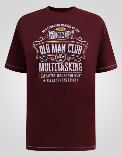 D555 Baldwin Grumpy Old Man Club Print Crew Neck T-shirt Burgundy/ Black Twist - Koszulki - T-shirty meskie Duże Rozmiary - 2XL-14XL