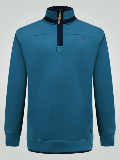 D555 Conway 1 1/4 Zip Neck Fleece Sweatshirt With Bear Logo Teal - Bluzy & bluzy z kapturem - Bluzy & Bluzy z kapturem 2XL-12XL