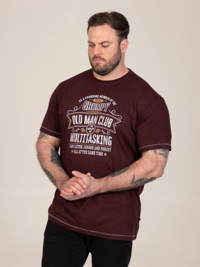 D555 Baldwin Grumpy Old Man Club Print Crew Neck T-shirt Burgundy/ Black Twist - Koszulki - T-shirty meskie Duże Rozmiary - 2XL-14XL