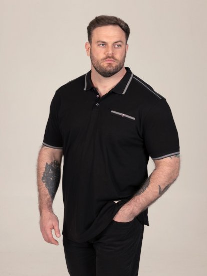 D555 Potts Jersey Polo With Jacquard Collar & Cuffs Czarny - Koszulki polo - Koszulki Polo 2XL-8XL