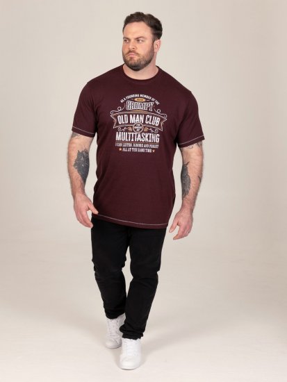 D555 Baldwin Grumpy Old Man Club Print Crew Neck T-shirt Burgundy/ Black Twist - Koszulki - T-shirty meskie Duże Rozmiary - 2XL-14XL