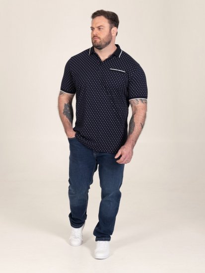 D555 Reid AOP Polo With Jacquard Collar, Pocket And Cuffs Granatowy - Koszulki polo - Koszulki Polo 2XL-8XL