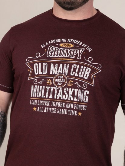 D555 Baldwin Grumpy Old Man Club Print Crew Neck T-shirt Burgundy/ Black Twist - Koszulki - T-shirty meskie Duże Rozmiary - 2XL-14XL