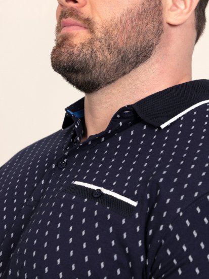 D555 Reid AOP Polo With Jacquard Collar, Pocket And Cuffs Granatowy - Koszulki polo - Koszulki Polo 2XL-8XL