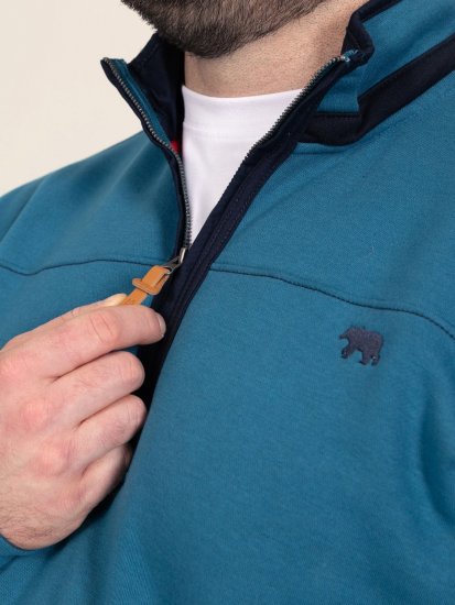D555 Conway 1 1/4 Zip Neck Fleece Sweatshirt With Bear Logo Teal - Bluzy & bluzy z kapturem - Bluzy & Bluzy z kapturem 2XL-12XL