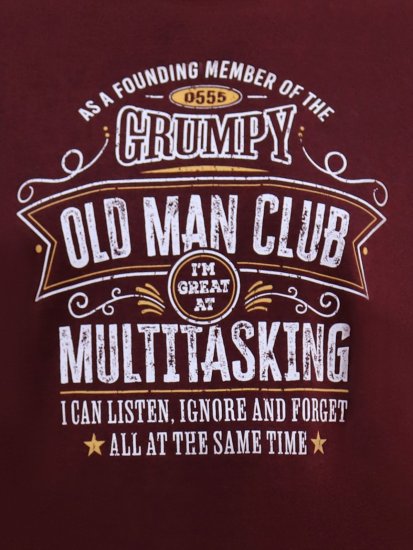 D555 Baldwin Grumpy Old Man Club Print Crew Neck T-shirt Burgundy/ Black Twist - Koszulki - T-shirty meskie Duże Rozmiary - 2XL-14XL
