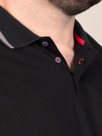 D555 Potts Jersey Polo With Jacquard Collar & Cuffs Czarny - Koszulki polo - Koszulki Polo 2XL-8XL