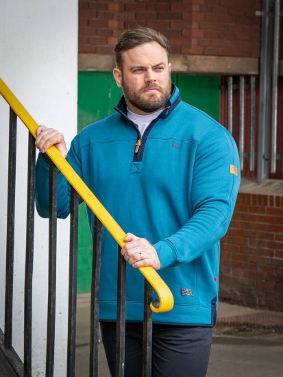 D555 Conway 1 1/4 Zip Neck Fleece Sweatshirt With Bear Logo Teal - Bluzy & bluzy z kapturem - Bluzy & Bluzy z kapturem 2XL-12XL