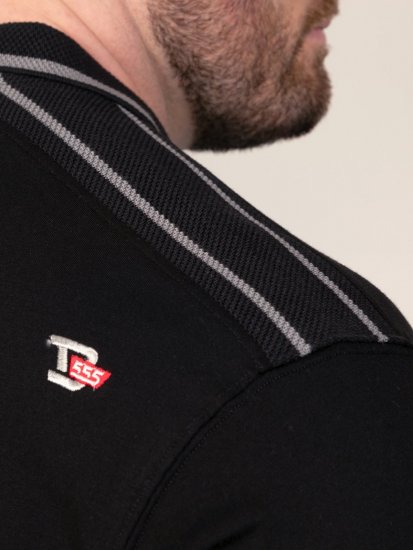 D555 Potts Jersey Polo With Jacquard Collar & Cuffs Czarny - Koszulki polo - Koszulki Polo 2XL-8XL