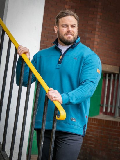 D555 Conway 1 1/4 Zip Neck Fleece Sweatshirt With Bear Logo Teal - Bluzy & bluzy z kapturem - Bluzy & Bluzy z kapturem 2XL-12XL