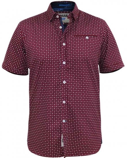 D555 Hillcrest S/S Micro Ao Print Shirt Burgundy - Koszule - Koszule 2XL-10XL
