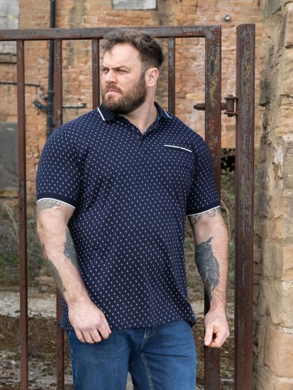 D555 Reid AOP Polo With Jacquard Collar, Pocket And Cuffs Granatowy - Koszulki polo - Koszulki Polo 2XL-8XL