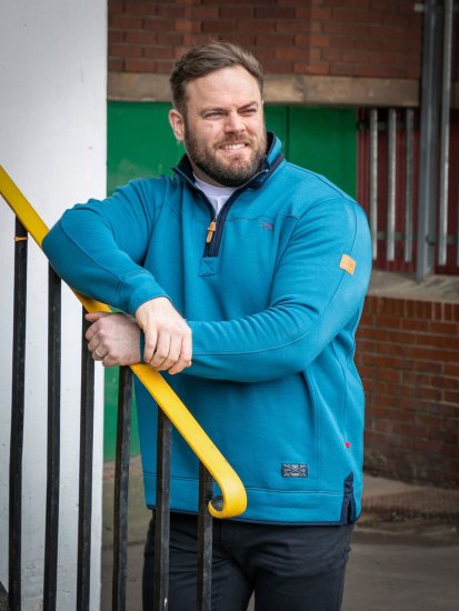 D555 Conway 1 1/4 Zip Neck Fleece Sweatshirt With Bear Logo Teal - Bluzy & bluzy z kapturem - Bluzy & Bluzy z kapturem 2XL-12XL