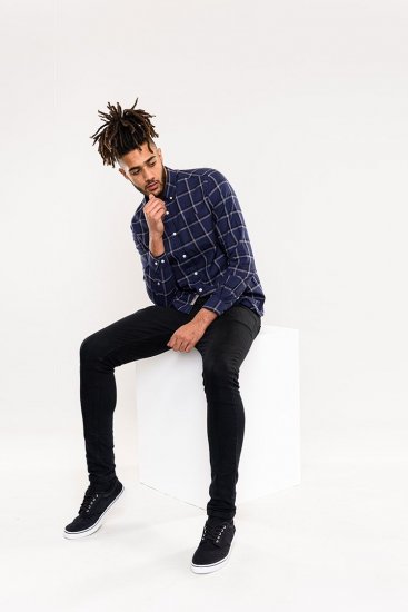 D555 Townsville Check Button Down Collar Shirt Navy - Koszule - Koszule 2XL-10XL