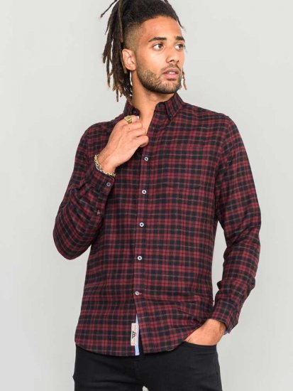 D555 Holton Dark Red Checked Flannel Shirt - Koszule - Koszule 2XL-10XL