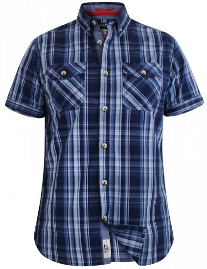 D555 Safford Short Sleeve Navy Check Shirt - Koszule - Koszule 2XL-10XL