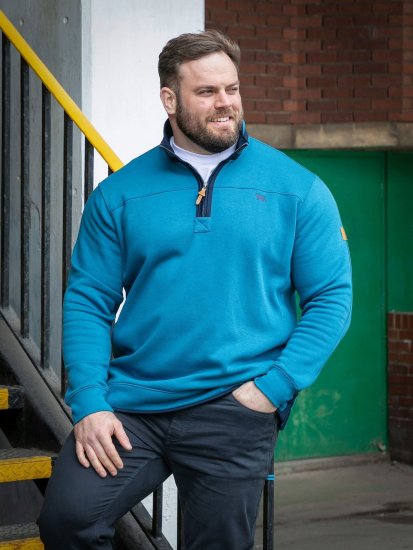 D555 Conway 1 1/4 Zip Neck Fleece Sweatshirt With Bear Logo Teal - Bluzy & bluzy z kapturem - Bluzy & Bluzy z kapturem 2XL-12XL