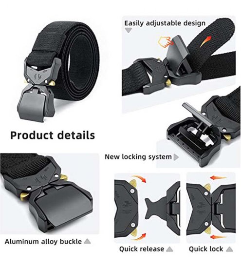 D555 Dale Tactical Stretch Webbing Belt with Heavy Duty Quick Release Buckle Black - Paski - Paski Duże Rozmiary - W40-W70/2XL-8XL