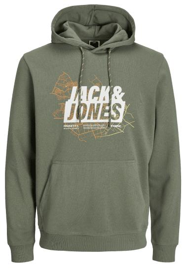 Jack & Jones JCOMAP LOGO SWEAT Hoodie Agave Green - Bluzy & bluzy z kapturem - Bluzy & Bluzy z kapturem 2XL-12XL