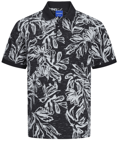 Jack & Jones JORLAFAYETTE AOP Polo Black - Koszulki polo - Koszulki Polo 2XL-8XL