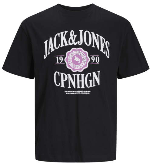 Jack & Jones JORLUCCA BRANDING T-Shirt Black - Koszulki - T-shirty meskie Duże Rozmiary - 2XL-14XL