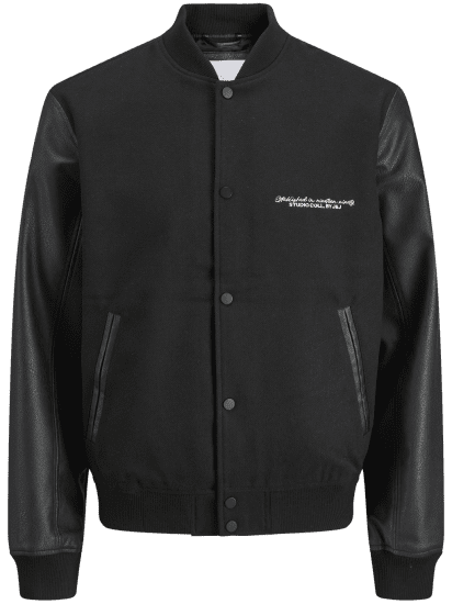 Jack & Jones Ross College Baseball Bomber Jacket Black - Kurtki Męskie Duże Rozmiary - Kurtki Duże rozmiary 2XL-8XL
